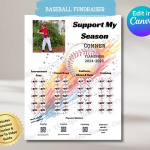 Support My Season Baseball Fundraiser - Baseball Fundraiser Template - Sponsor My Season Fundraiser Flyer - Editable Fundraiser Template