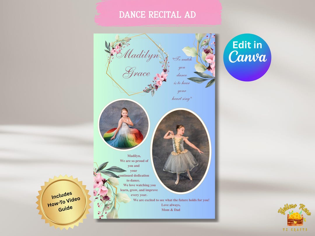 Elegant Floral Ballet Recital Program Template - Yearbook Ad Template ...
