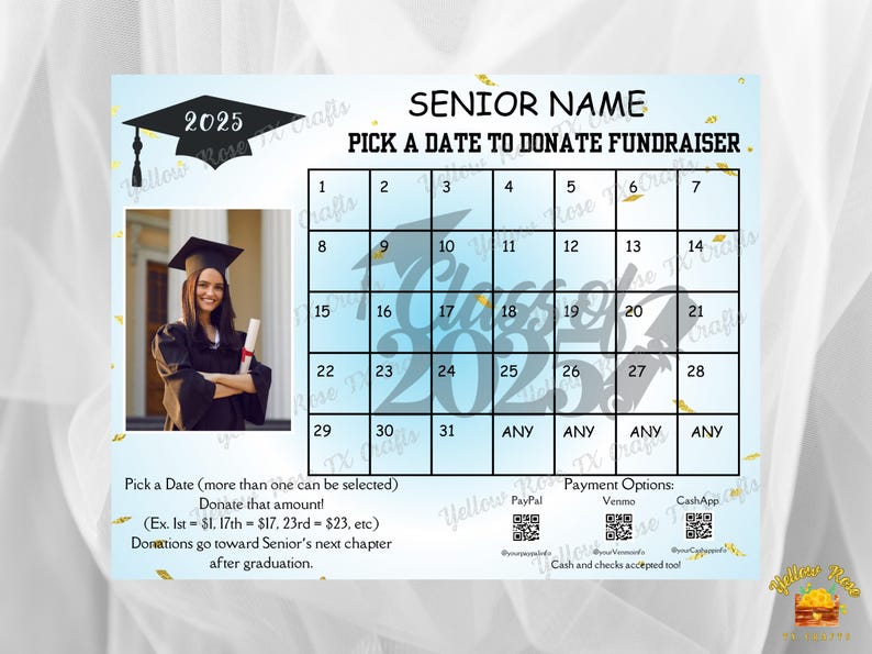 Pick a Date Donation Calendar for Seniors - Class of 2025 Graduation ...