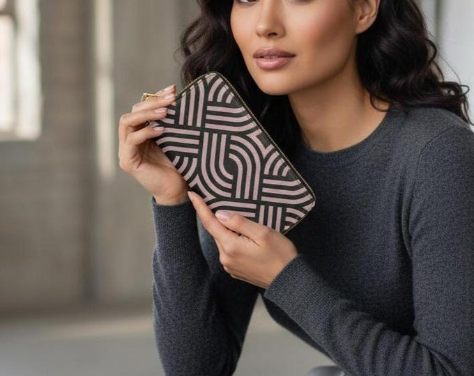 Geometric Pink Maze Zipper Wallet | Modern Patterned Wallet