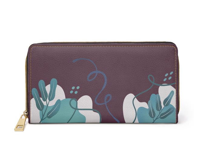 Native Berry Abstract Floral Zipper Wallet | Botanical Line Art Wallet