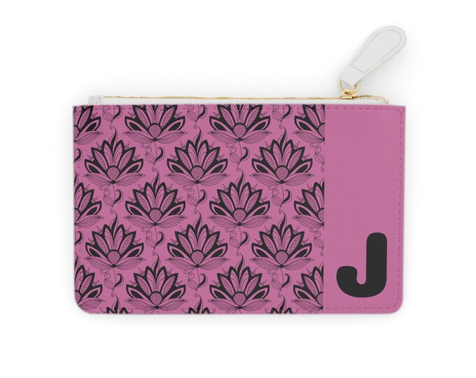 Initial J Pink and Black Succulents Mini Clutch Bag-Initial-Initial J