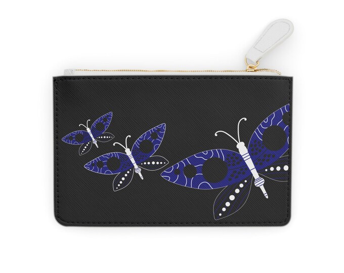 Purple Butterfly Mini Clutch Wallet | Floral Pattern, Zip Pouch