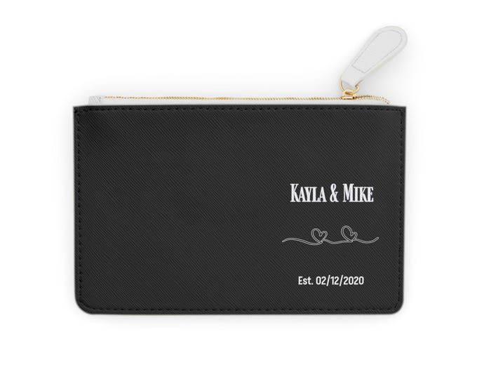 Couples Wallet heart line mini clutch bag, personalized date zipper pouch