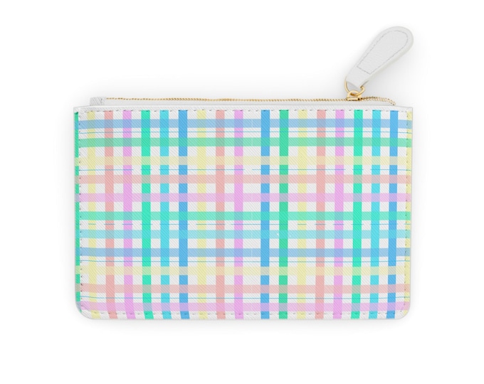 Pastel Plaid Mini Clutch Wallet | Spring Checkered Pattern, Zip Pouch