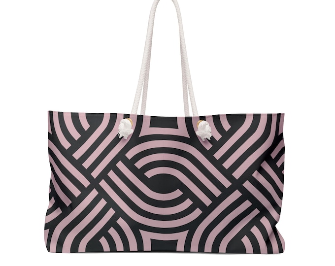 Geometric Pink & Black Pattern Weekender Bag | Modern Retro Stripes