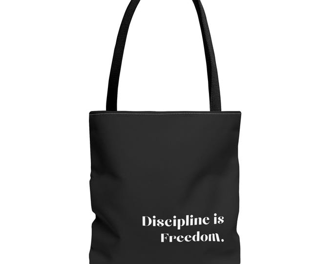 Discipline is Freedom Tote Bag | Motivational Quote, Minimal Black Typography