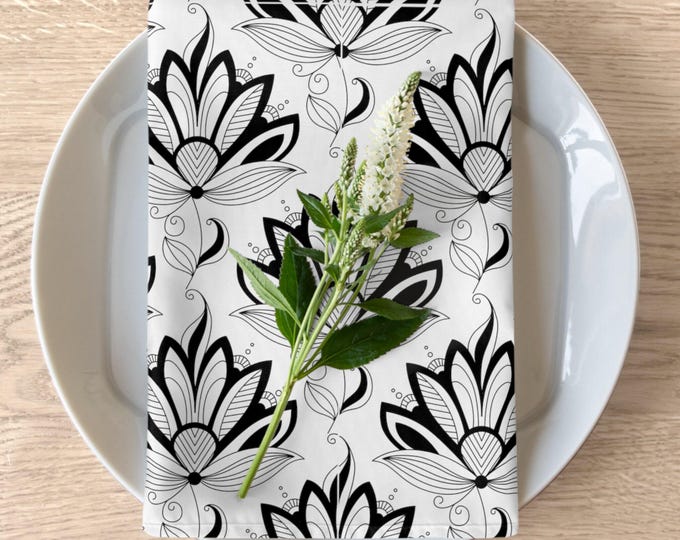 White and Black, Dinner Napkins, Reusable, Sustainable, Succulent pattern | Iron Woman 80
