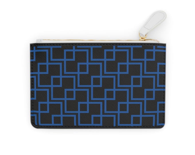 Blue Geometric Square Pattern Mini Clutch Bag | Modern Grid Design