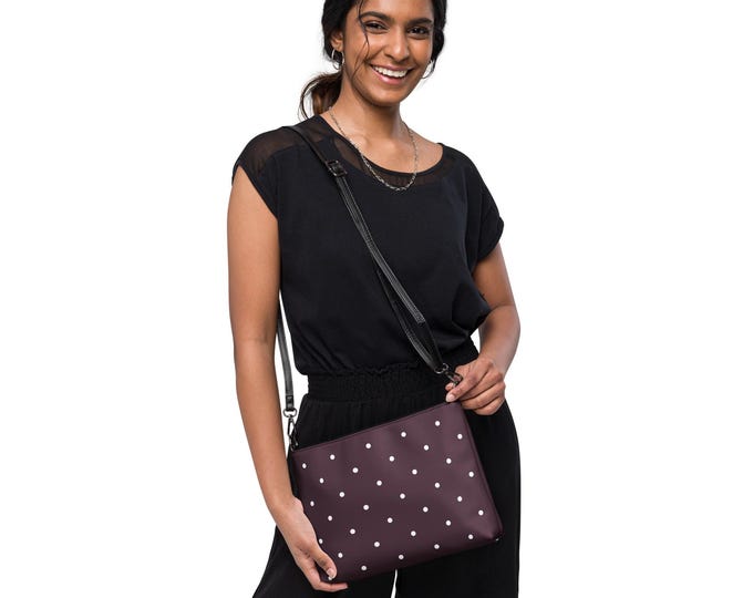 Crossbody bag, White Polka Dots in Native Berry