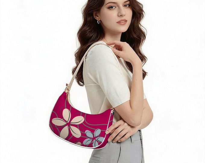 Abstract Floral Fuchsia Shoulder Bag