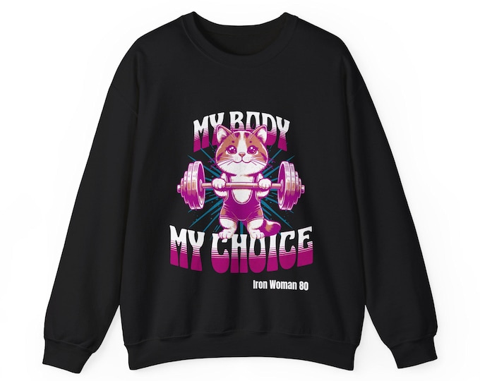 My Body My Choice, My Cat, Womens Rights Awarenes Black with Pink Sweater, Unisex Heavy Blend Crewneck