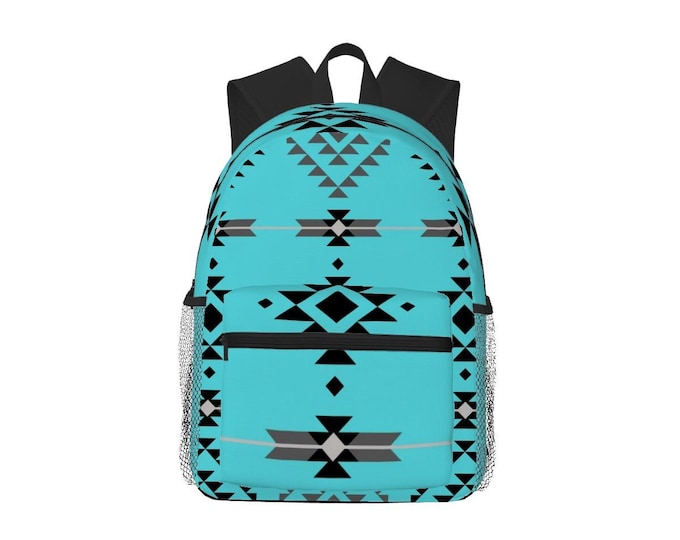 Aqua Oxford Backpack – Tribal Pattern, Large Capacity Laptop Bag, Travel, School & Work Backpack with Pockets
