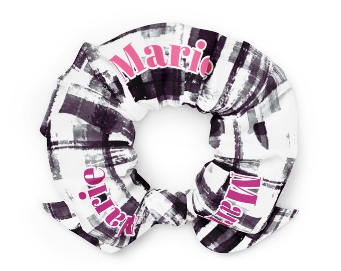 Black, White and Pink, Personalized with your Name, Scrunchie, Gift for her, Custom Recycled Scrunchie