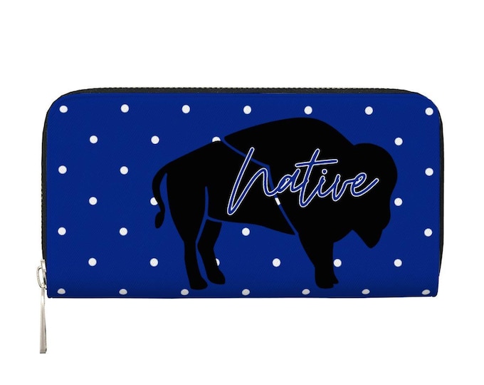 Polka Dot Innii-Bison Native Design Long Cobalt Wallet