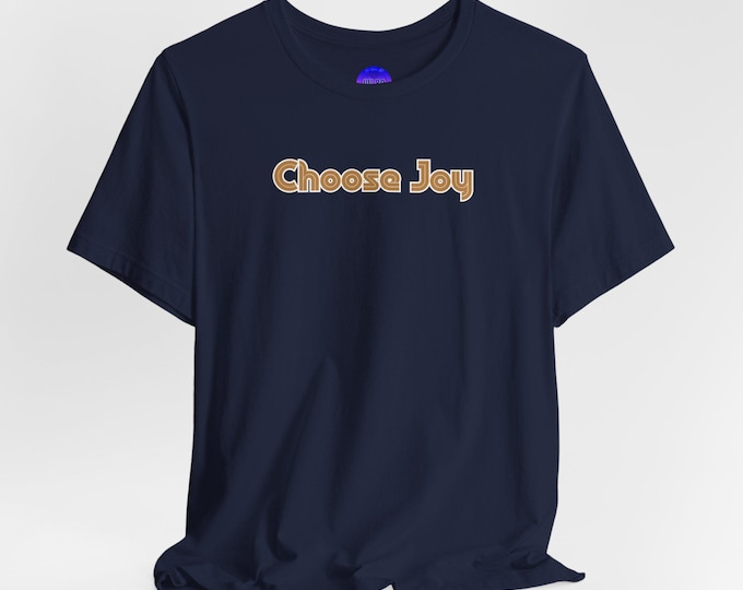 Choose Joy text The Sun Tarot tee | White T-Shirt, Retro Brown Script, Positive Message