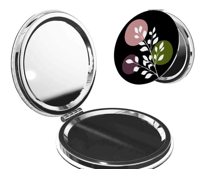 Black, Pink and Green Boho Designed, Round Shape Portable Pocket Mirror