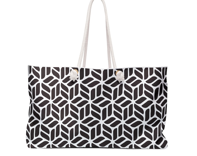 Geometric Cube Pattern Weekender Bag | Black White Tote