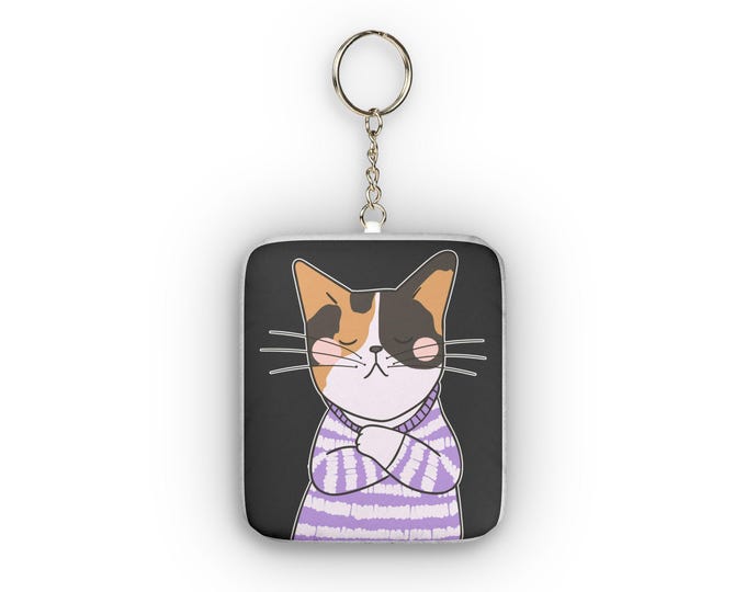 Calico Cat Plush Keychain | Illustration, Stainless Steel Ring