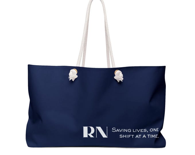 RN Saving Lives One Shift at a Time Navy Weekender Bag | Nurse Tote