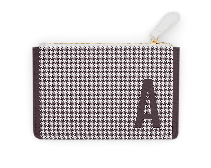 Houndstooth Native Berry Mini Clutch | A thru Z Personalized Vegan Leather | Zippered Card Holder | Iron Woman 80 Sustainable Accessory