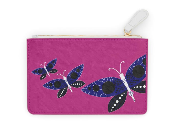 Blue Floral Butterflies Mini Clutch Bag | Zip Wallet, Floral Pattern