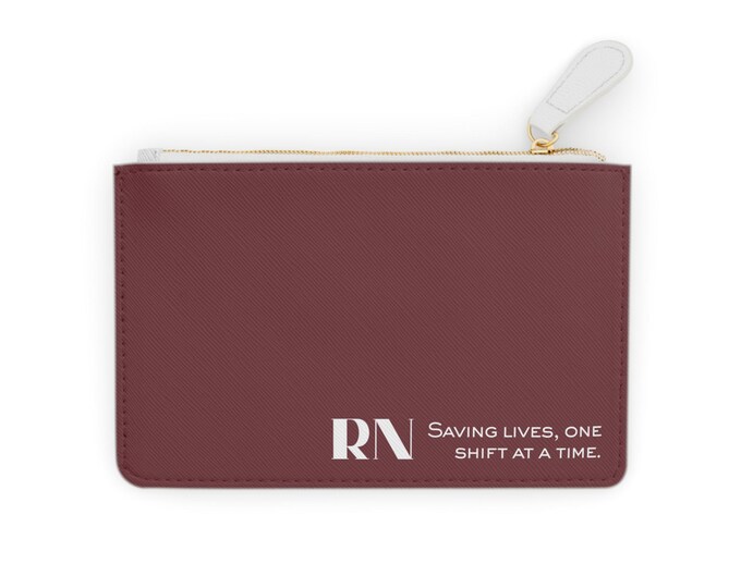 RN Nurse Logo Wine Mini Clutch Wallet | Saving Lives One Shift At A Time
