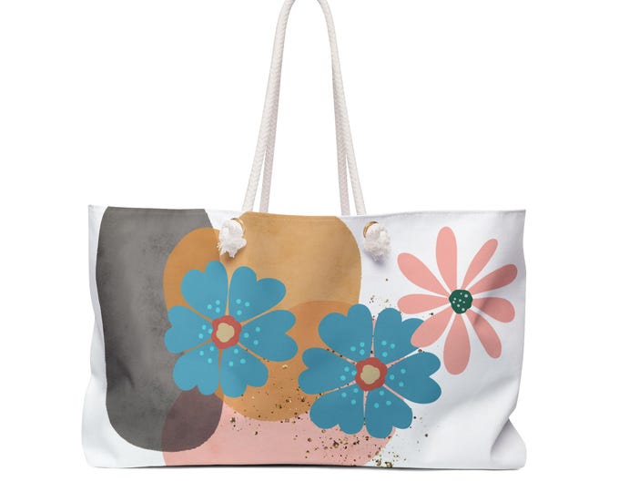 Abstract Floral Pattern Weekender Bag | Retro Blue Pink Flowers
