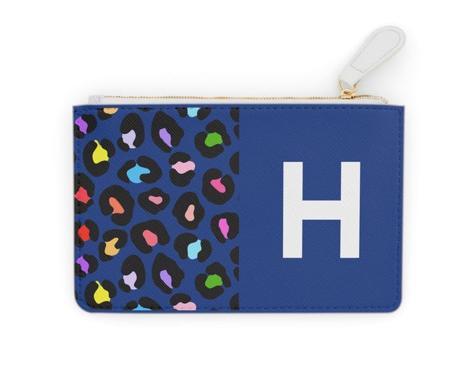 Personalized Initial H Leopard Blue and Rainbow Print Mini Clutch wallet