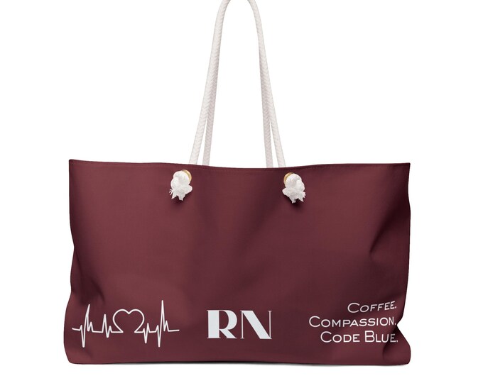 Heartbeat RN Wine Weekender Tote Bag | Nurse Wallet, Coffee Compassion Code Blue