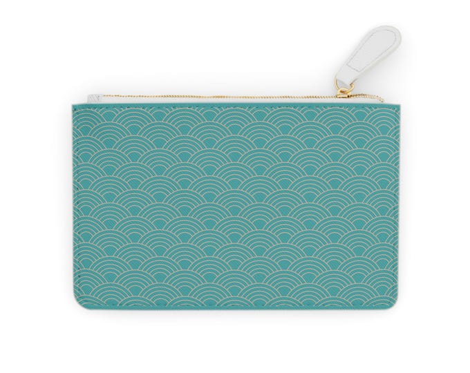 Teal Wave Pattern Mini Clutch Wallet | SEIGAIHA Geometric Zip Cardholder