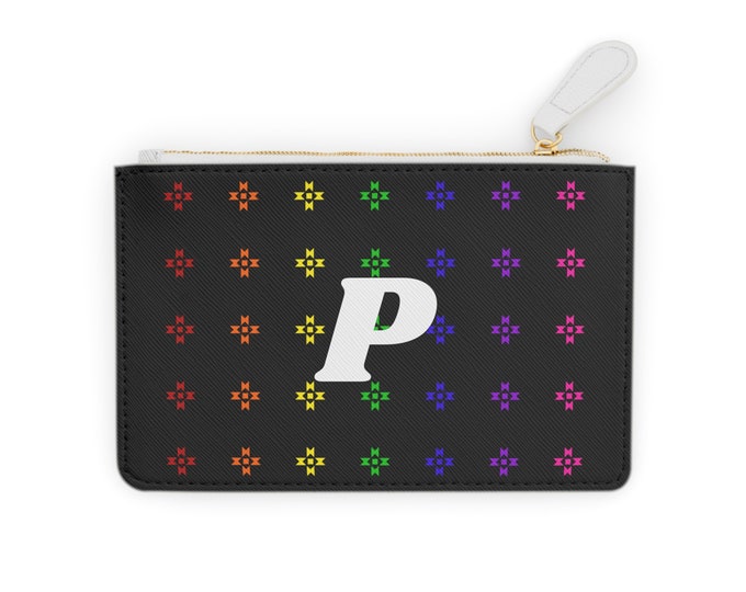 Rainbow Native Stars Mini Clutch, Personalized with White Initial F, Initialized