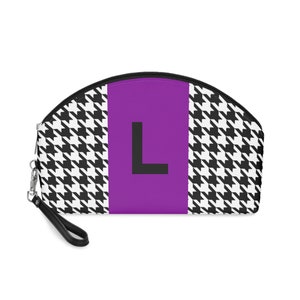 Houndstooth Makeup Bag: Purple, Black & White, Initial L