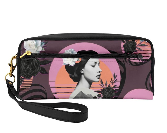 Clean Girl Minimalist Rectangular Leather Makeup Bag in Native Berry | Travel Cosmetic Pouch, Pencil Case, Small Organizer Gift