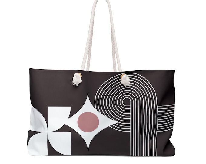 Retro Geometric Pattern Weekender Bag | Black Abstract Floral Stripe