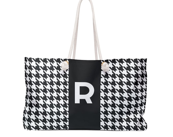 Personalized Black & White Weekender Tote: Initial R Monogram Bag