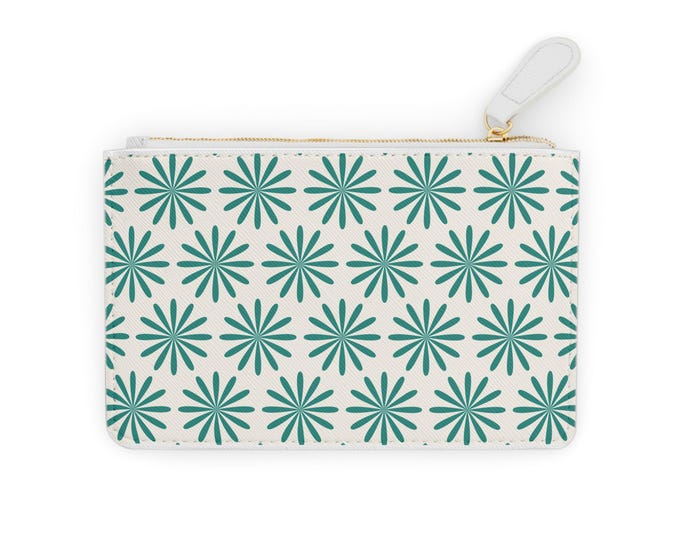 Teal Daisy Pattern Mini Clutch Bag | Floral Cosmetic Pouch
