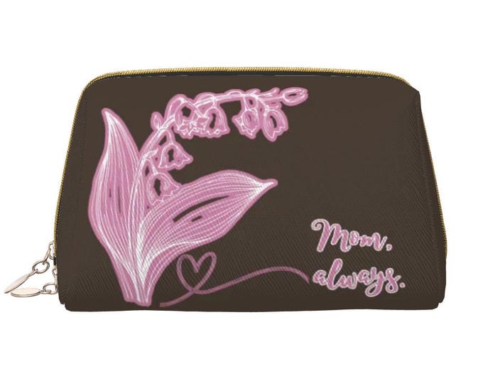 May Birth Month Flower Designed Taupe Large Makeup Bag | Lily of the Valley