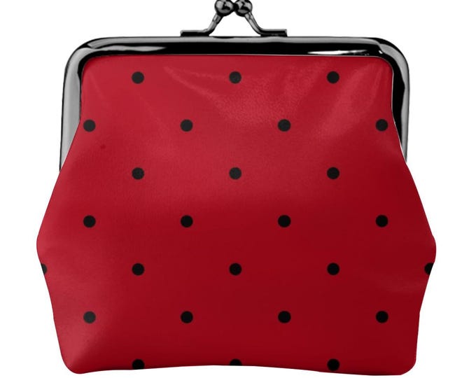 Black Polka Dots Red Women's Leather Kiss Lock Coin Purse