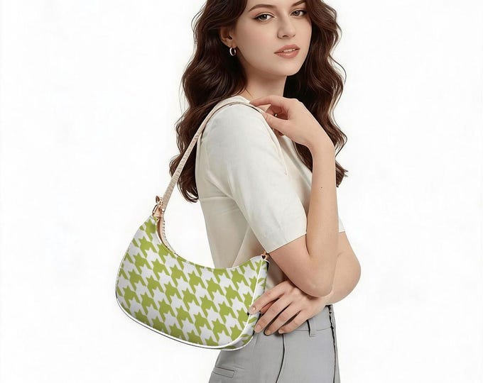 Lime Green White Houndstooth Shoulder Bag