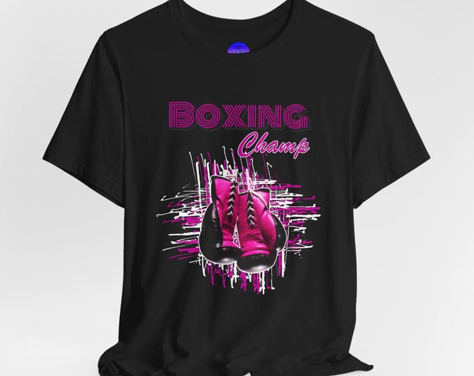 Boxing Champ Tee | Magenta Gloves Shirt | Unisex Jersey Fit | Empowerment Shirt for Athletes | Black, White, or Sunset