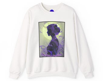 Sweatshirt mit göttlich-weiblicher Silhouette und Göttinnenillustration | Mystisches Lila-Design
