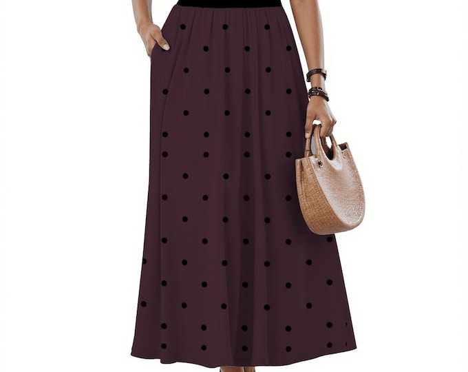Native Berry Polka Dot Midi Skirt with Pockets | High Waist Pleated Skirt S-2XL | Casual, Work, Summer & Everyday Style