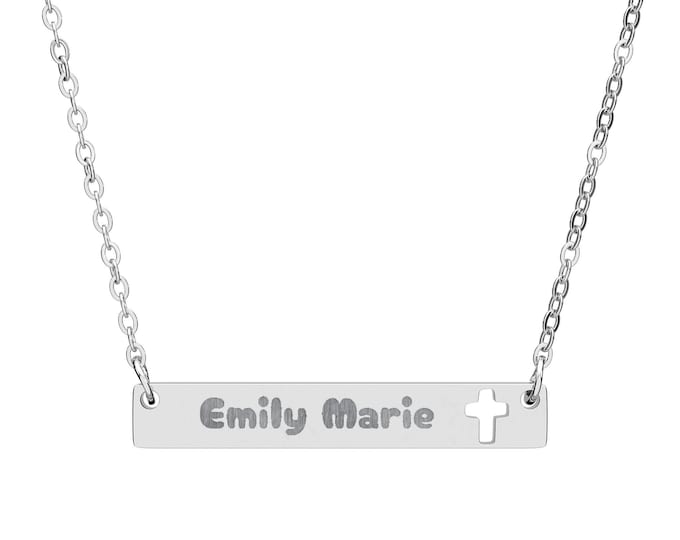 Engraved Cross Bar Necklace, Personalized Jewelry, Religious Gifts, Birthdays, Faith Inspired Accessories, Women's Fashion