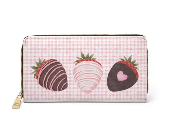 Chocolate Covered Strawberries Zipper Wallet | Pink Gingham, Sweet Treats