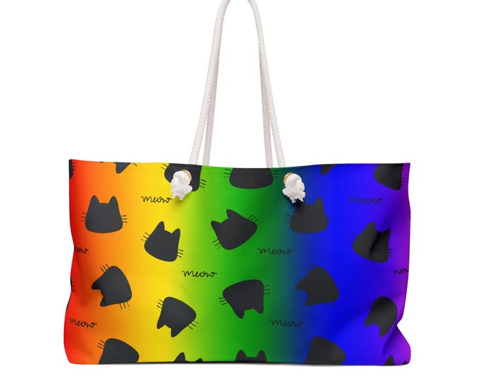 Rainbow Cat Silhouettes Weekender Bag | Meow Pattern Travel Tote