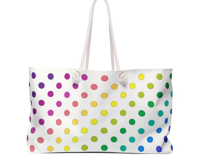 Rainbow Polka Dot Weekender Bag | Large Beach Tote