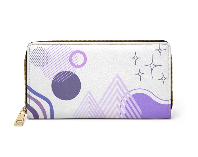 Lavender Geometric Stars Zipper Wallet | Purple Abstract Circles