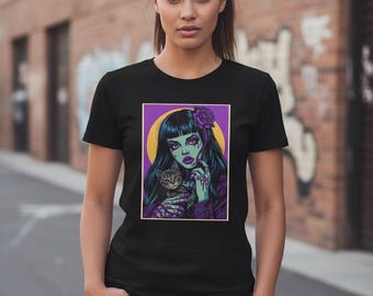 Gothic Cat Lady T-Shirt Unisex | Witchy Halloween Graphic Tee | Spooky Cat Shirt | Alternative Aesthetic Gift for Cat Lovers