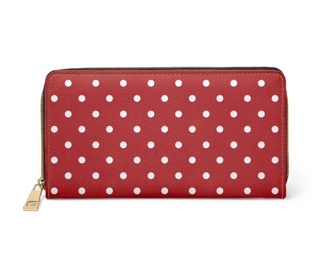Scarlet Red Polka Dot Zipper Wallet | White Dots, Chic Pattern